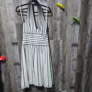 Tadashi Neiman Marcus White and Black Stripe Vintage Midi Swing Dress